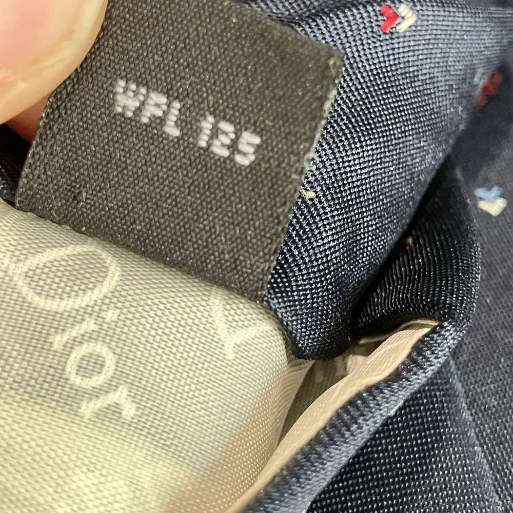 Christian Dior Monsieur Poly Silk Blend Neck Tie Navy Mini Motif Logo Vintage